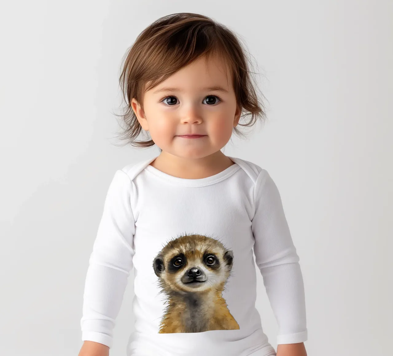 Meerkat Nursery Print, Cute Animal Safari Watercolour Poster long-sleeve baby romper by Little Lila