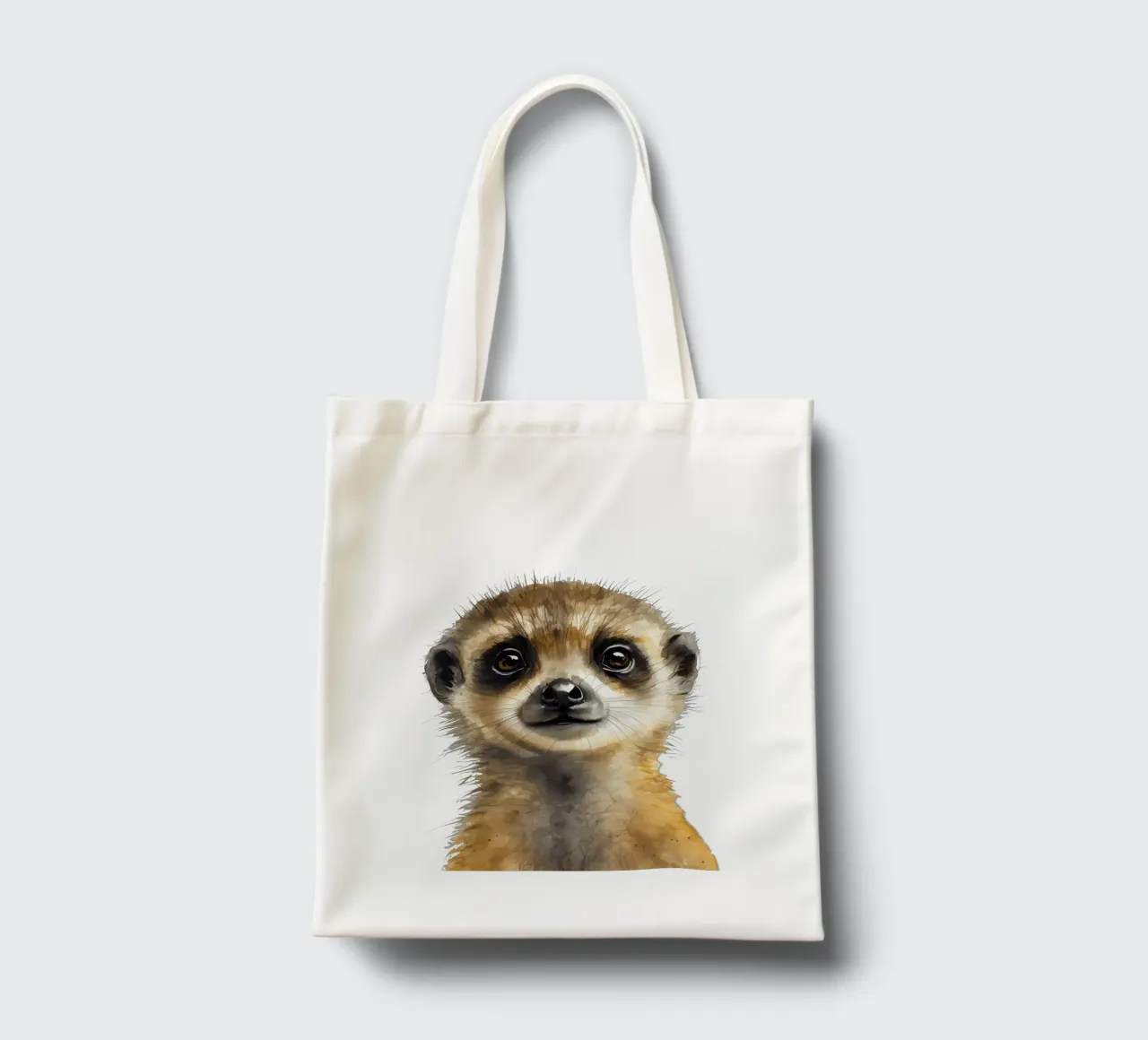 Stampa di un suricato per la cameretta, poster acquerellato di un simpatico animale safari borsa in juta da Little Lila