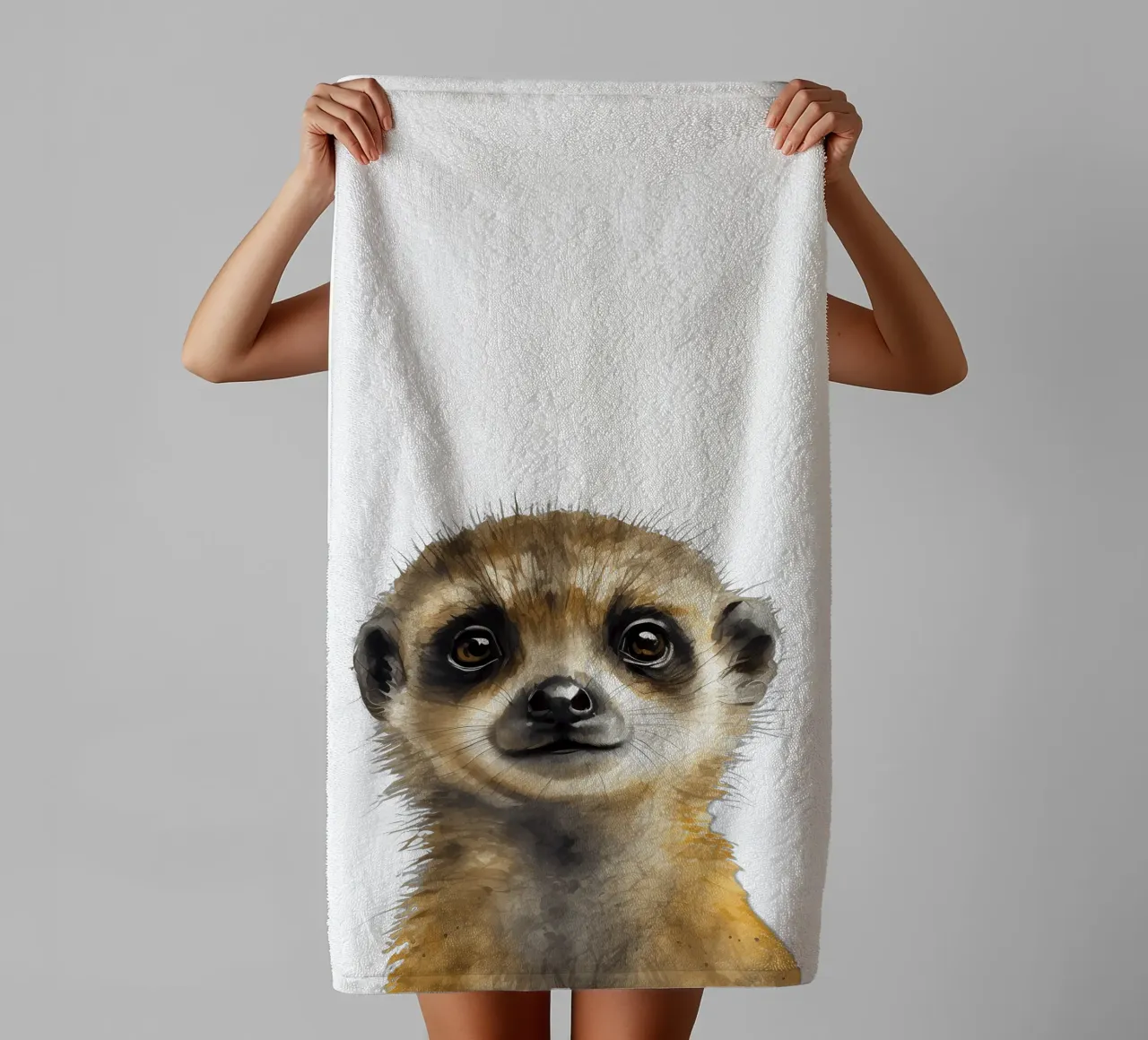 Stampa di un suricato per la cameretta, poster acquerellato di un simpatico animale safari asciugamano da bagno da Little Lila