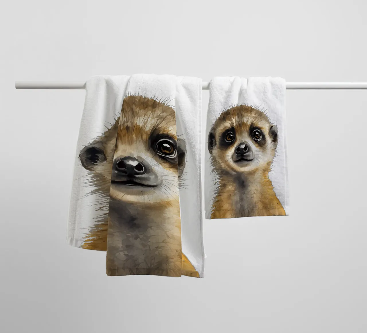 Stampa di un suricato per la cameretta, poster acquerellato di un simpatico animale safari asciugamano da bagno da Little Lila