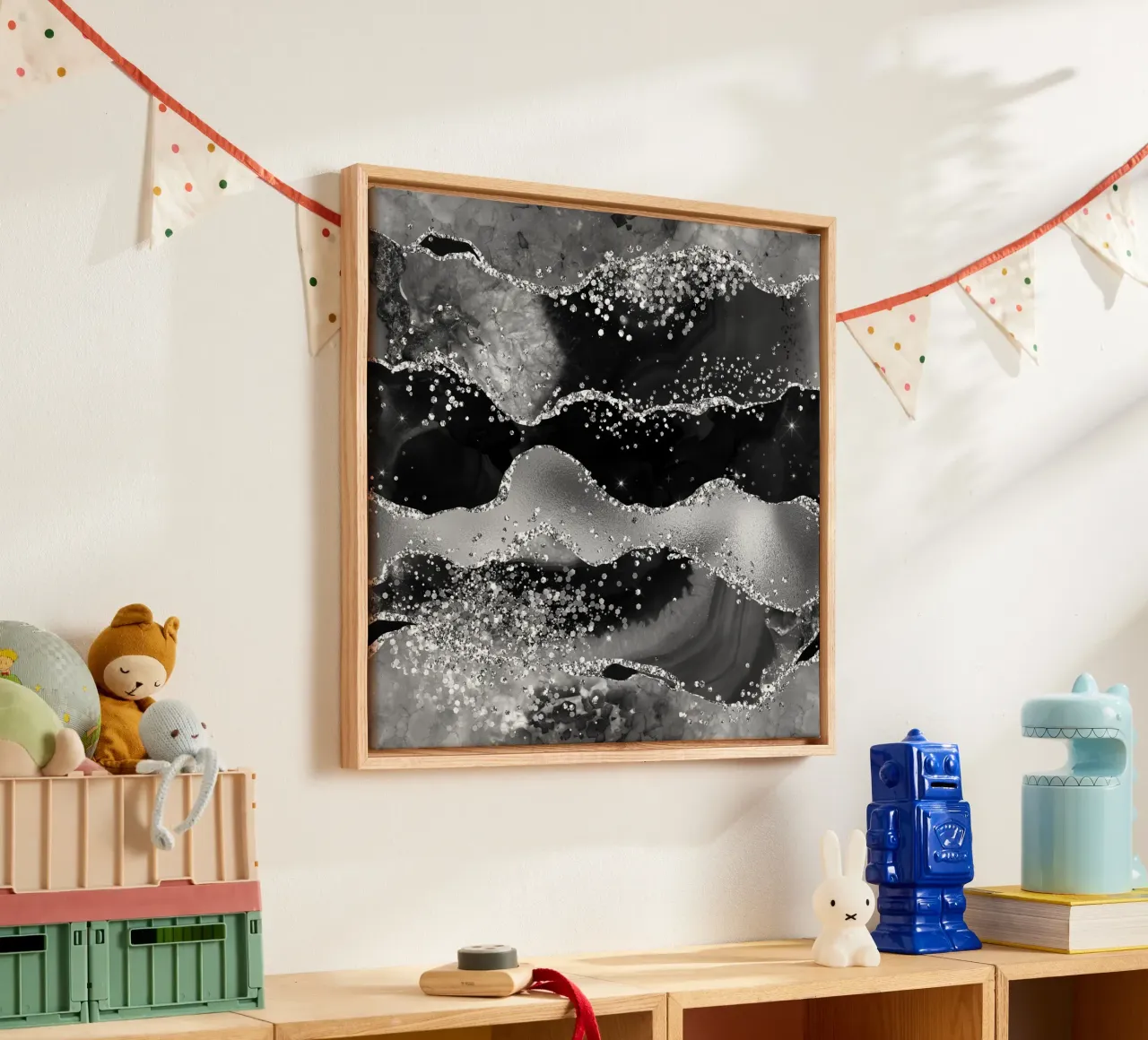 Texture Agata Nera Glitterata 07 tela con Cornice a cassetta da Gemstone Textures