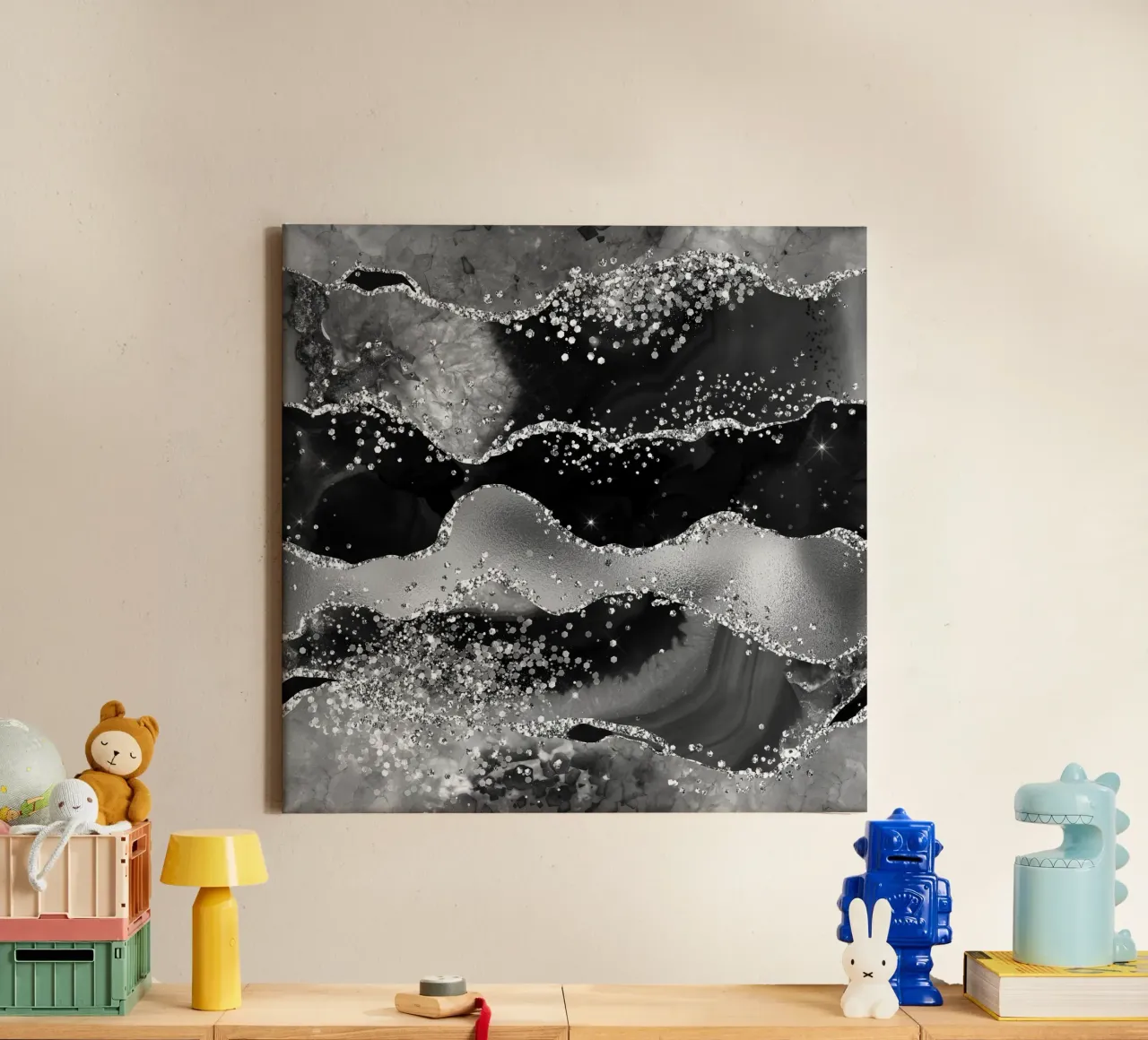 Texture Agata Nera Glitterata 07 tela con Cornice a cassetta da Gemstone Textures