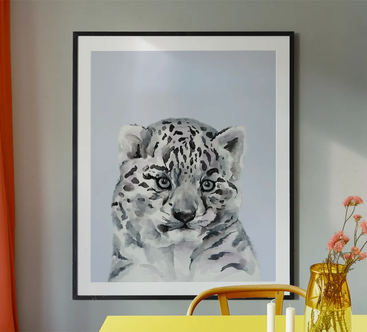 Poster du léopard des neiges, imprimé pour la chambre d'enfant d'animaux sauvages, faune et flore poster de Little Lila