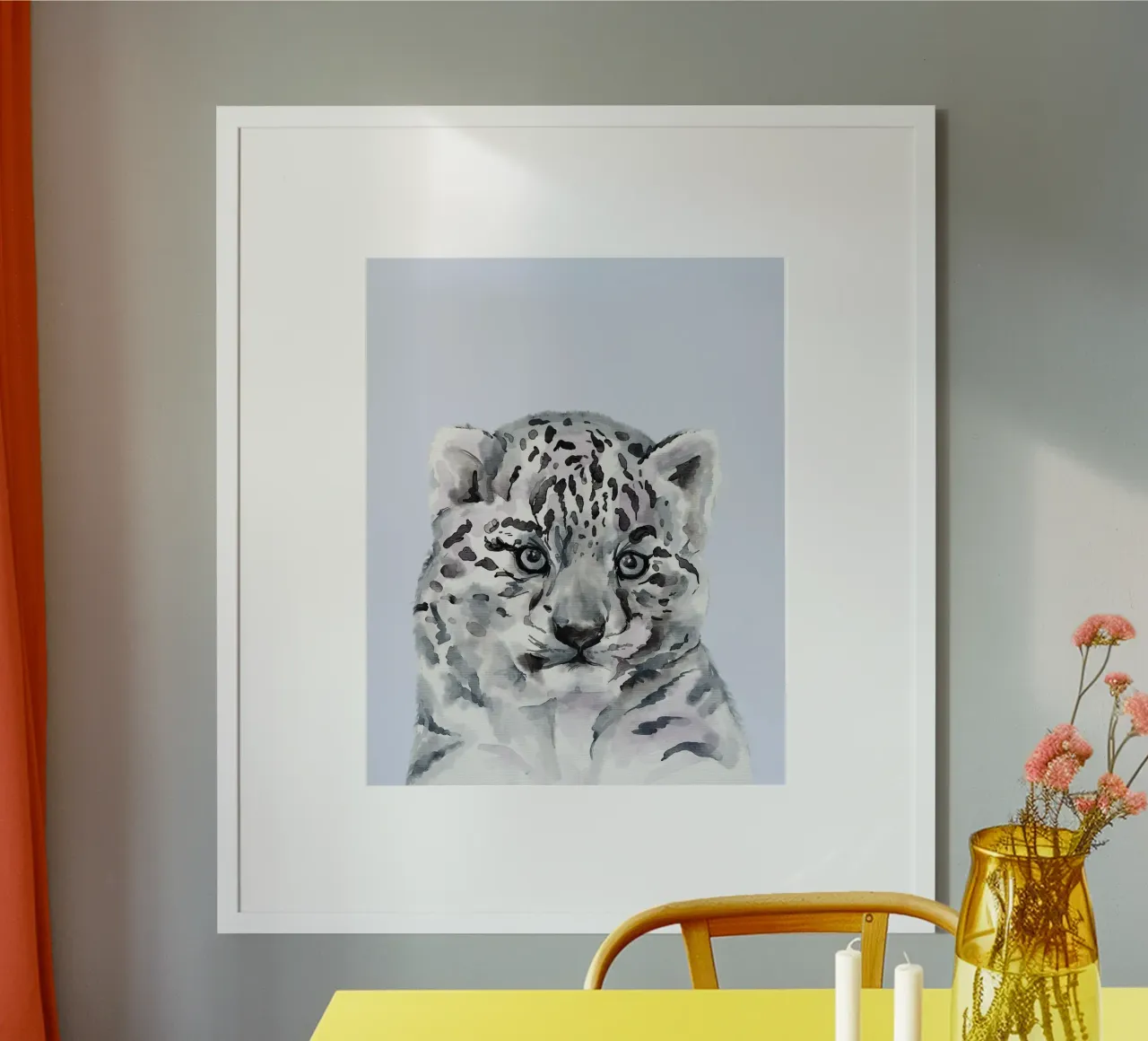 Poster du léopard des neiges, imprimé pour la chambre d'enfant d'animaux sauvages, faune et flore poster de Little Lila