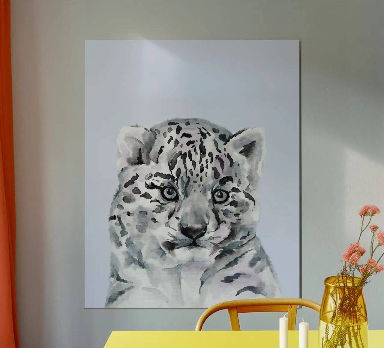 Poster du léopard des neiges, imprimé pour la chambre d'enfant d'animaux sauvages, faune et flore poster de Little Lila