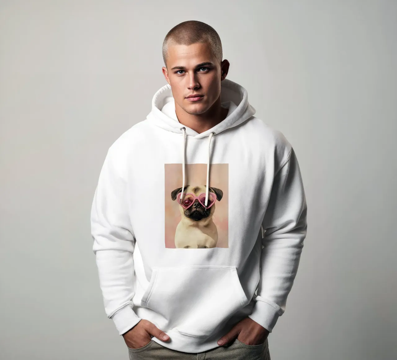 Carlino con occhiali a cuore felpa con cappuccio da Carinaprint