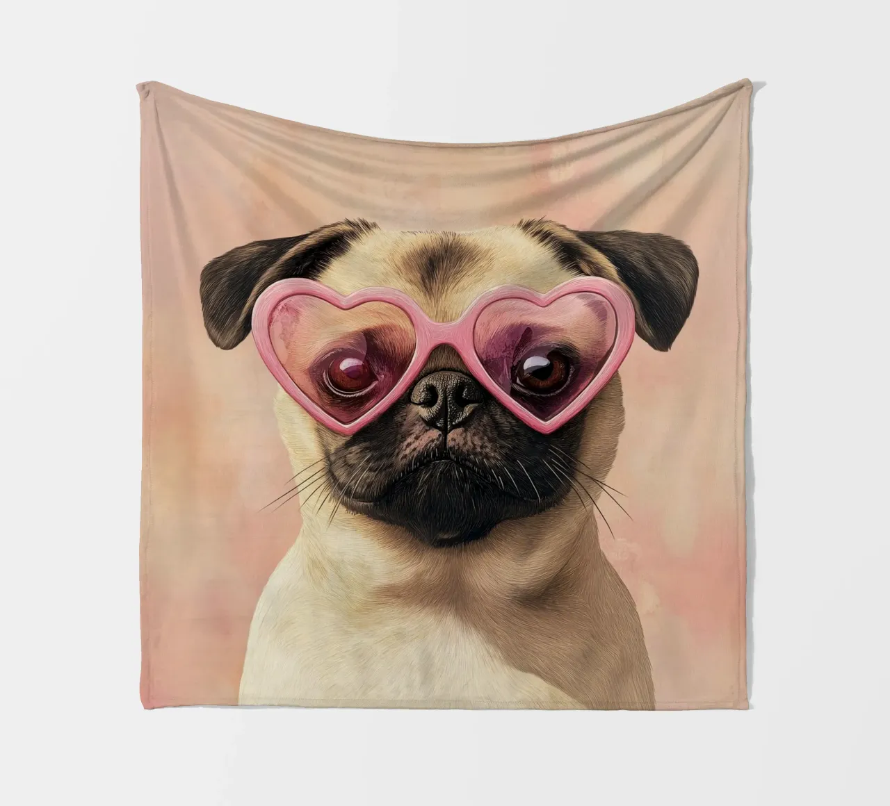 Mops avec lunettes en forme de cœur plaid polaire de Carinaprint