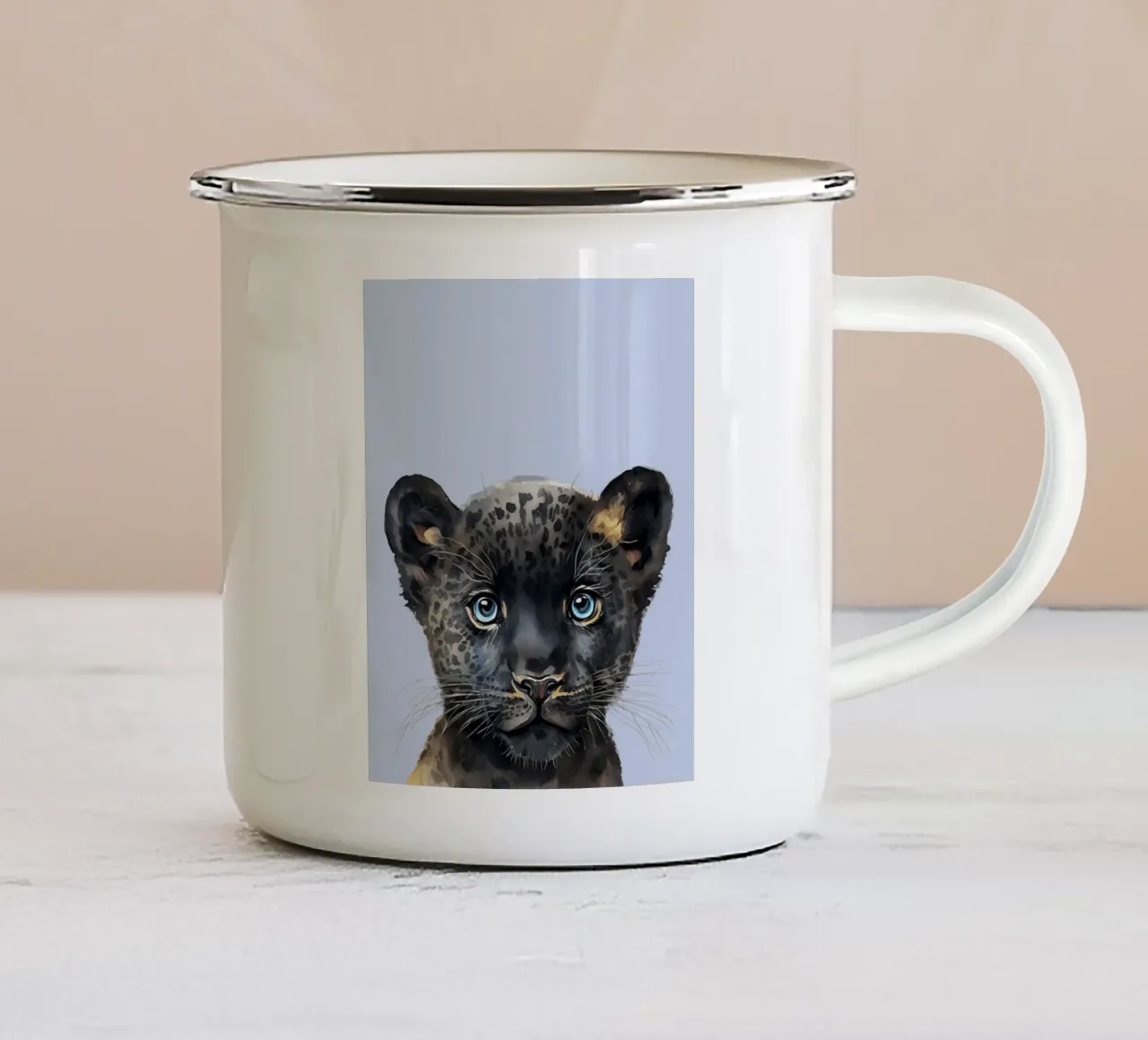 Black Panther, Wildlife Art, Nursery Room Decor, Baby Animal enamel mug by Little Lila
