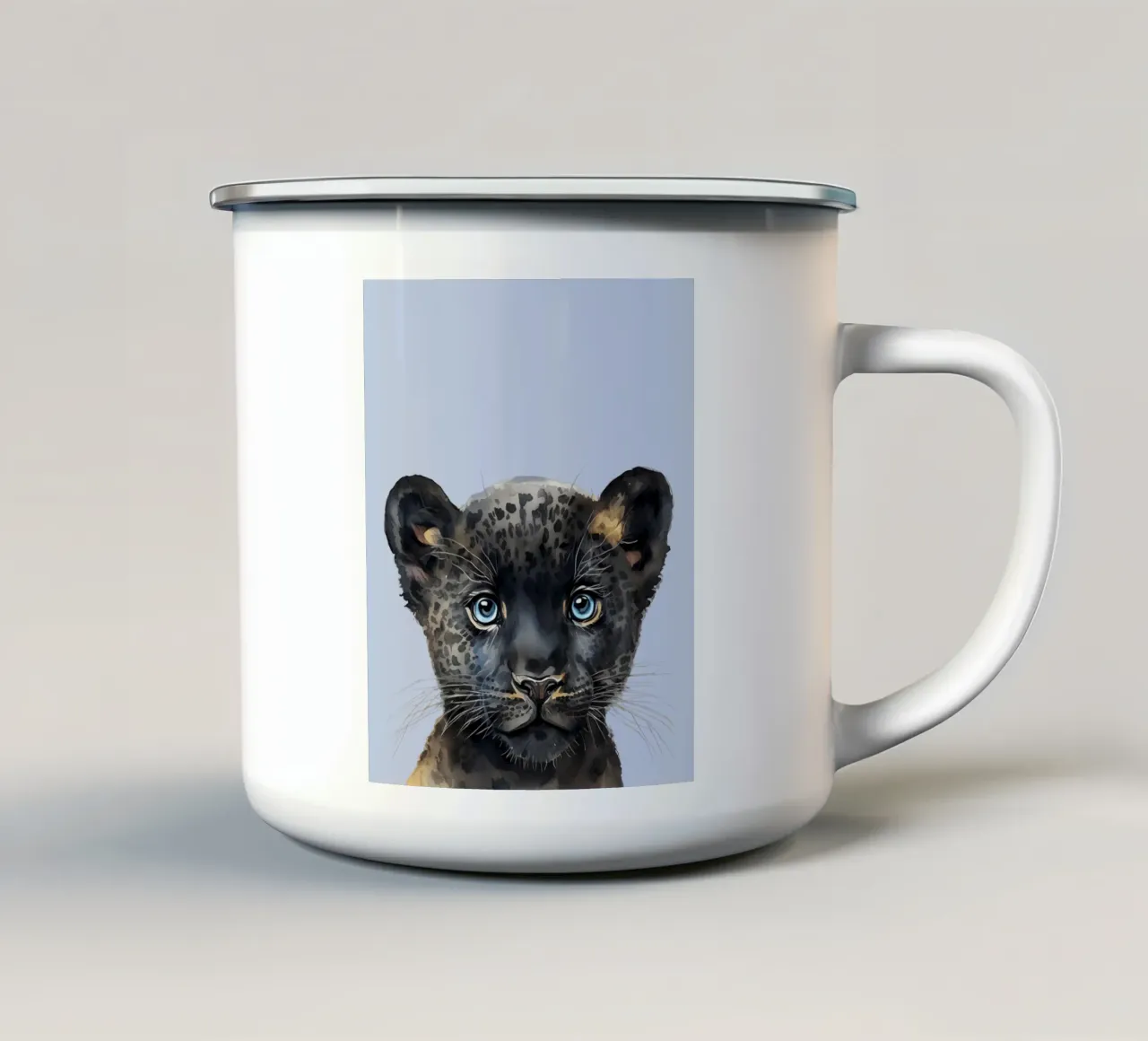 Black Panther, Wildlife Art, Nursery Room Decor, Baby Animal enamel mug by Little Lila