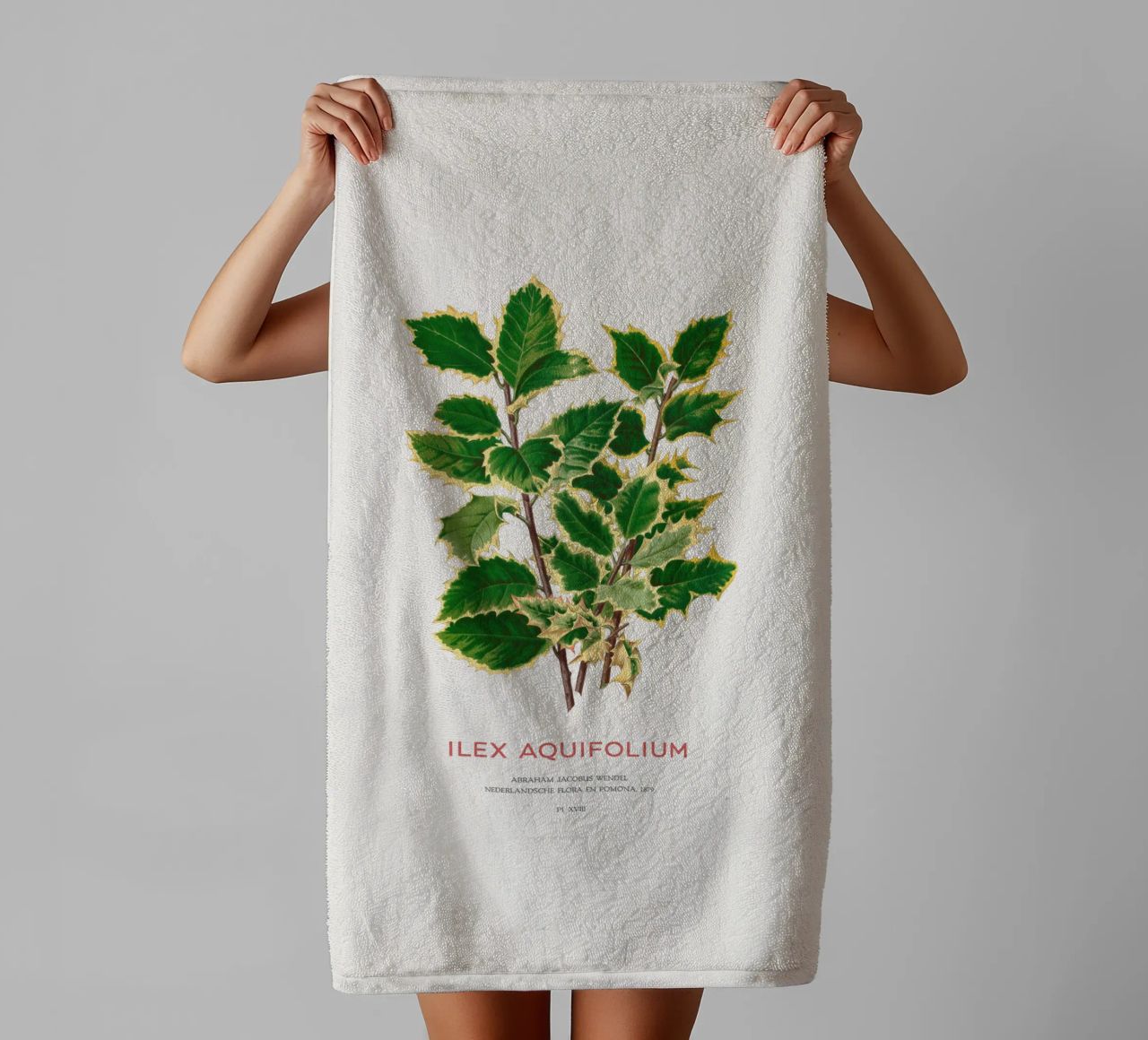 Acebo de Navidad o Ilex aquifolium toalla de baño de Vintagrafica