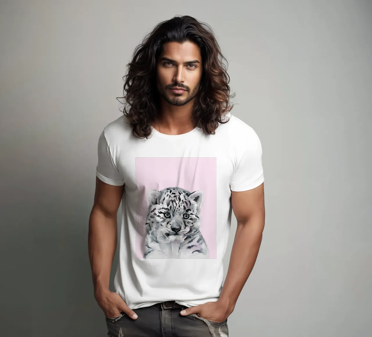 Poster pastello sulla fauna selvatica, simpatico leopardo delle nevi, stampa per l'asilo nido t-shirt da Little Lila