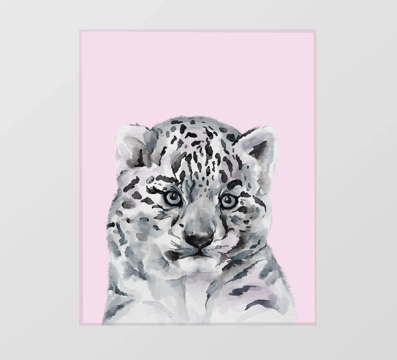 Poster pastello sulla fauna selvatica, simpatico leopardo delle nevi, stampa per l'asilo nido pellicola backlit da Little Lila