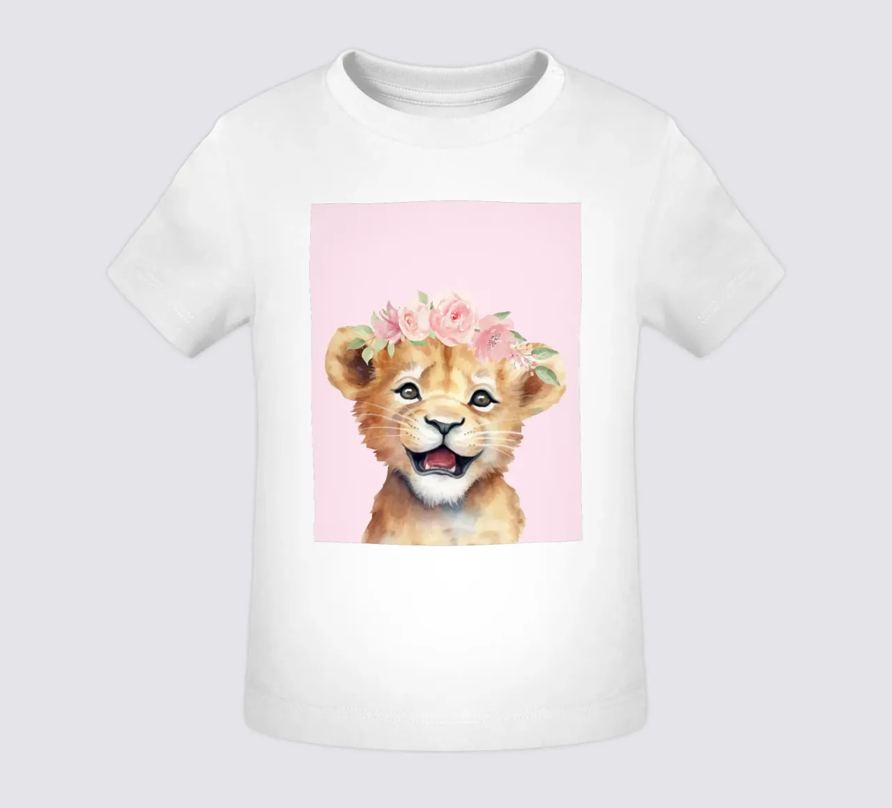 Cucciolo di leone con corona di fiori, poster per la camera dei bambini Safari maglietta neonato da Little Lila