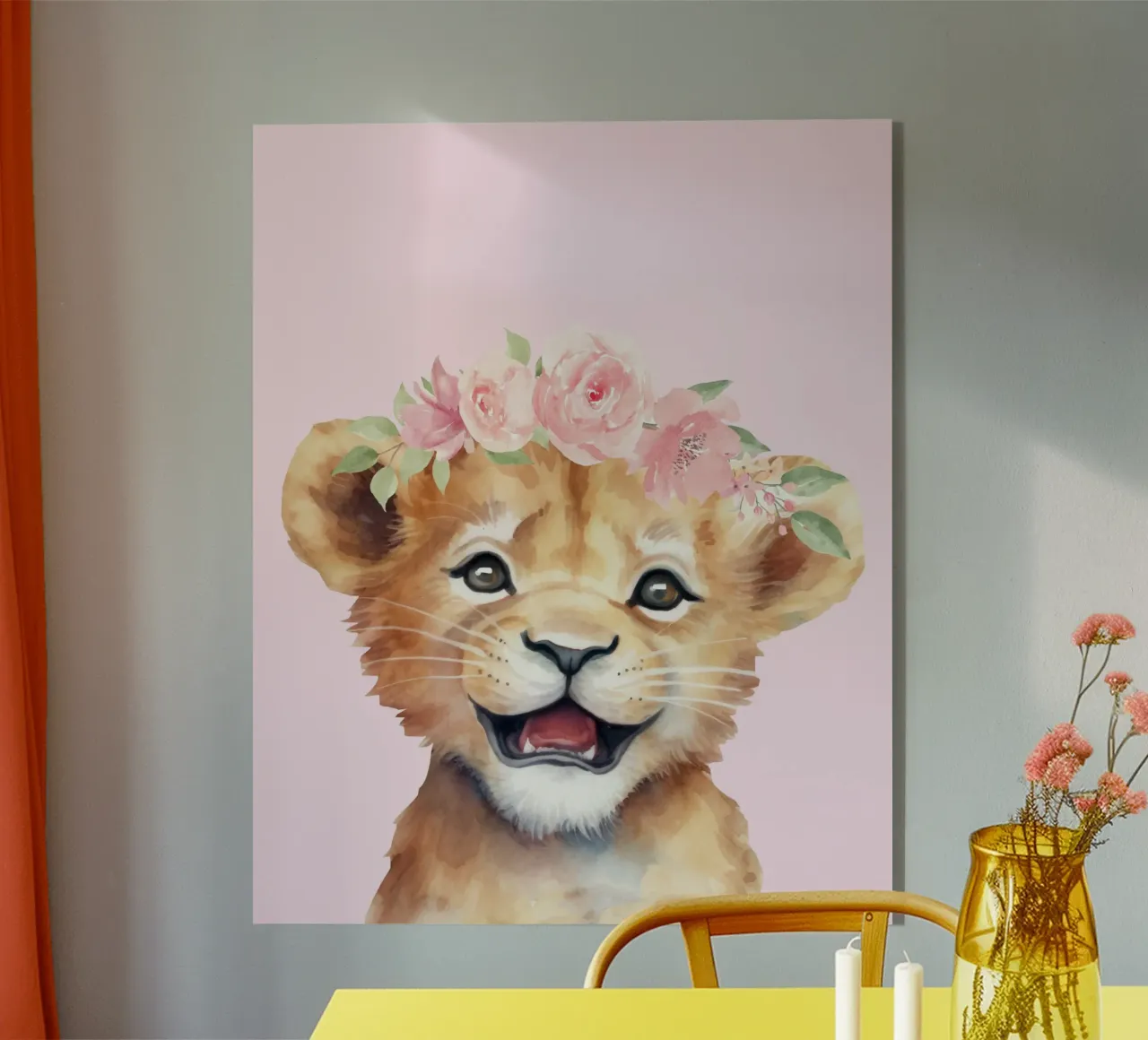 Cucciolo di leone con corona di fiori, poster per la camera dei bambini Safari plexiglass da Little Lila