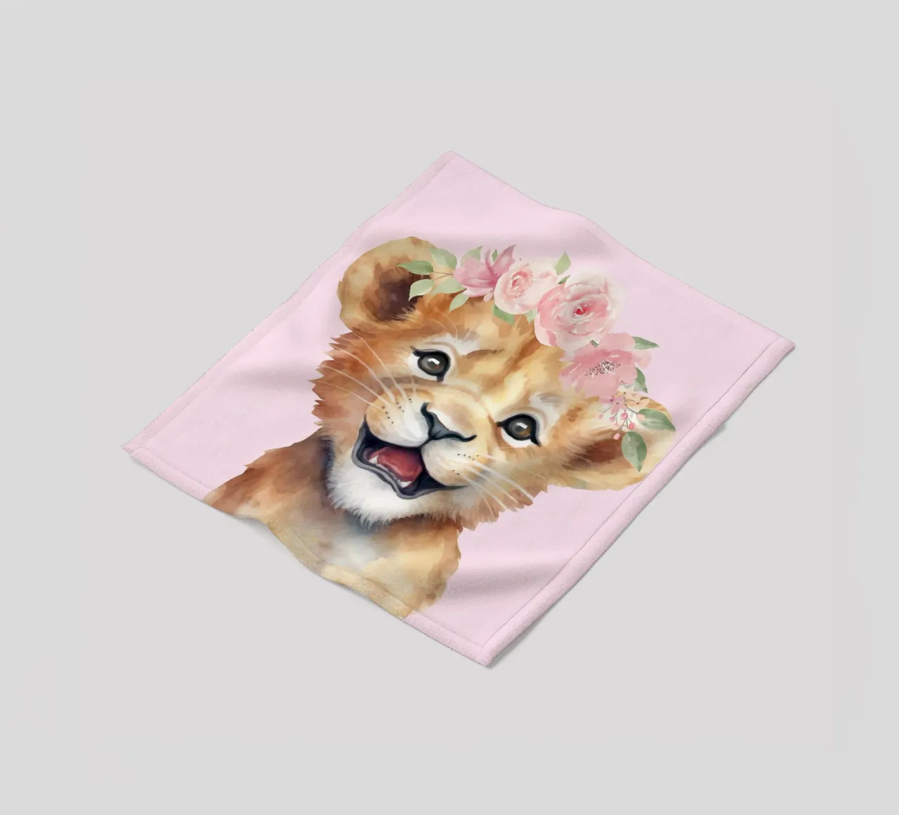 Cucciolo di leone con corona di fiori, poster per la camera dei bambini Safari coperta in pile da Little Lila