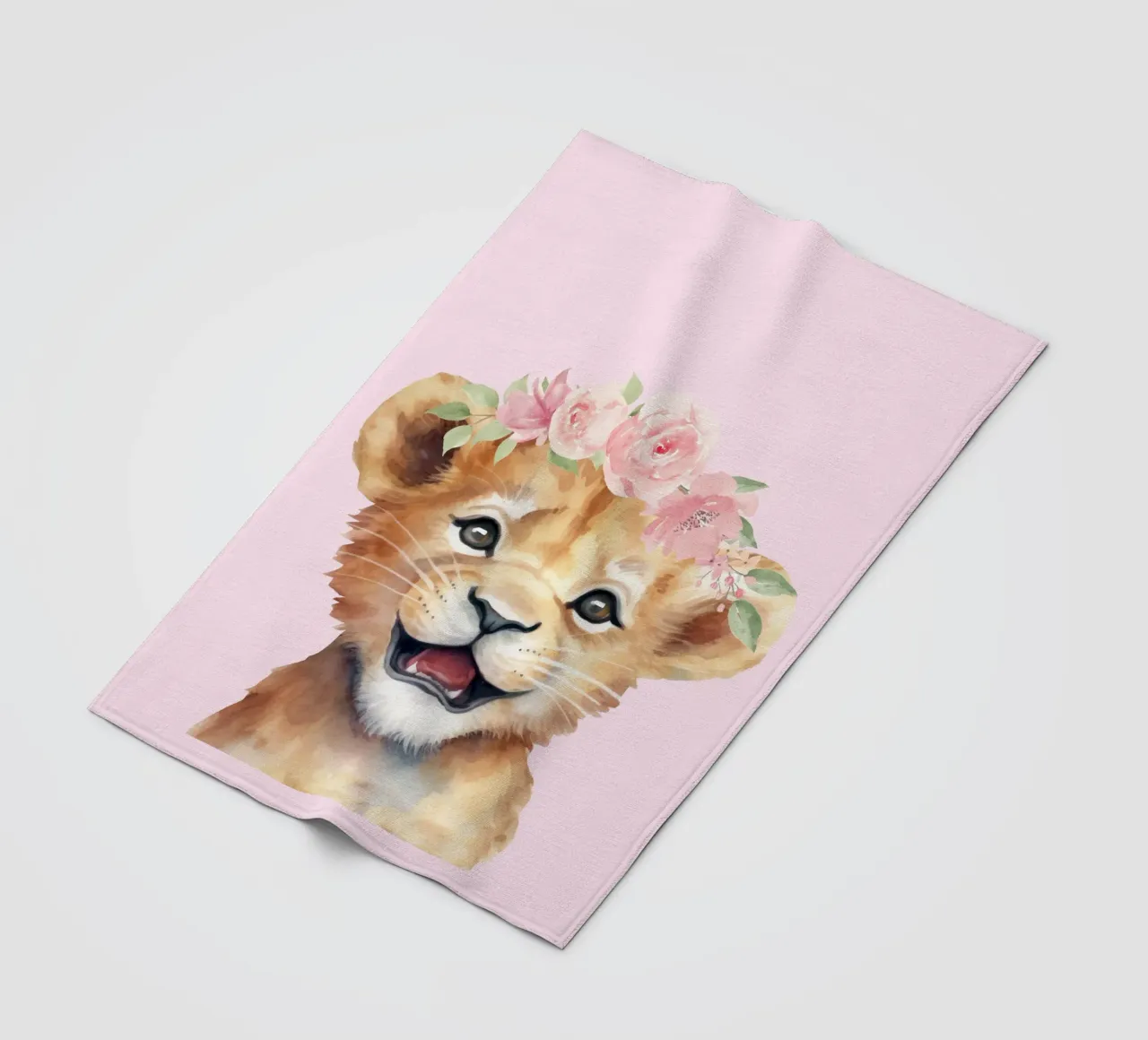Cucciolo di leone con corona di fiori, poster per la camera dei bambini Safari coperta in pile da Little Lila