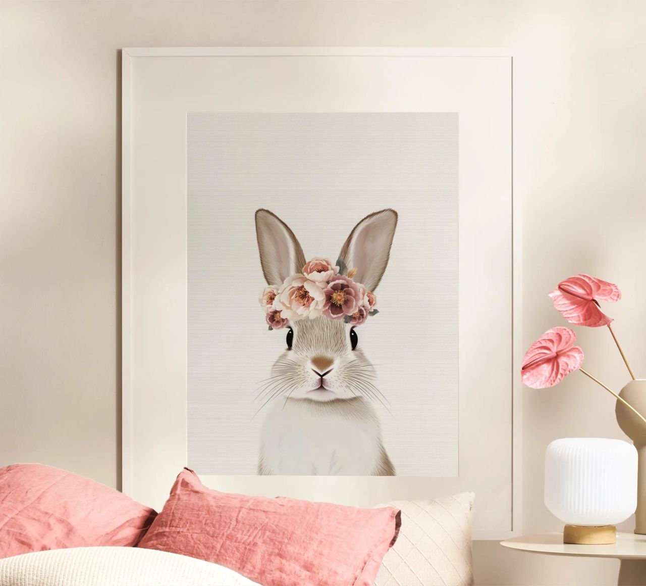 Flower wreath rabbit poster by Carinaprint
