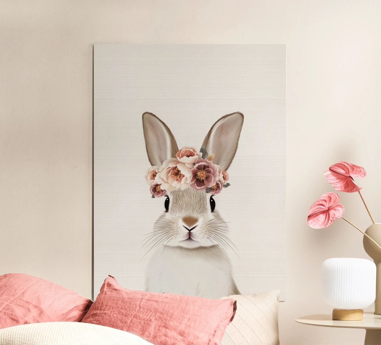 Flower wreath rabbit poster by Carinaprint