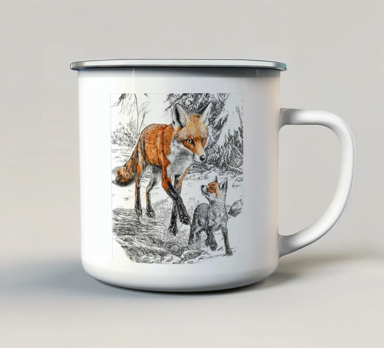 Zorro en la nieve taza de esmalte de Motivate-Today