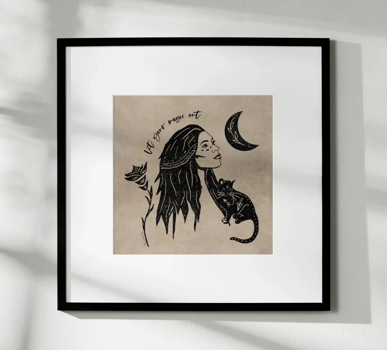 Let Your Magic Out - typographical moon, cat illustration poster by This Wild Soul - Illustration