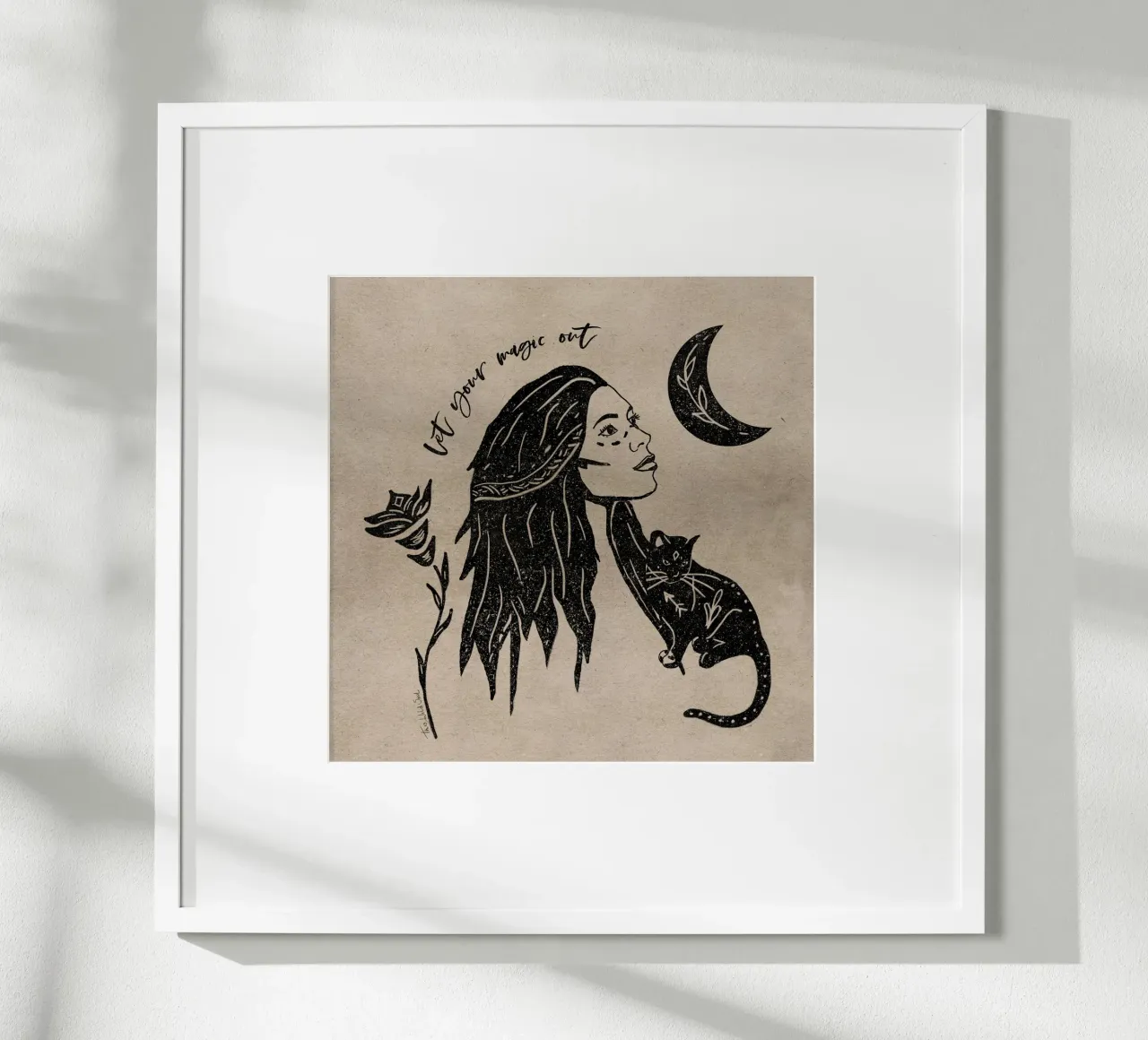 Let Your Magic Out - typographical moon, cat illustration poster by This Wild Soul - Illustration
