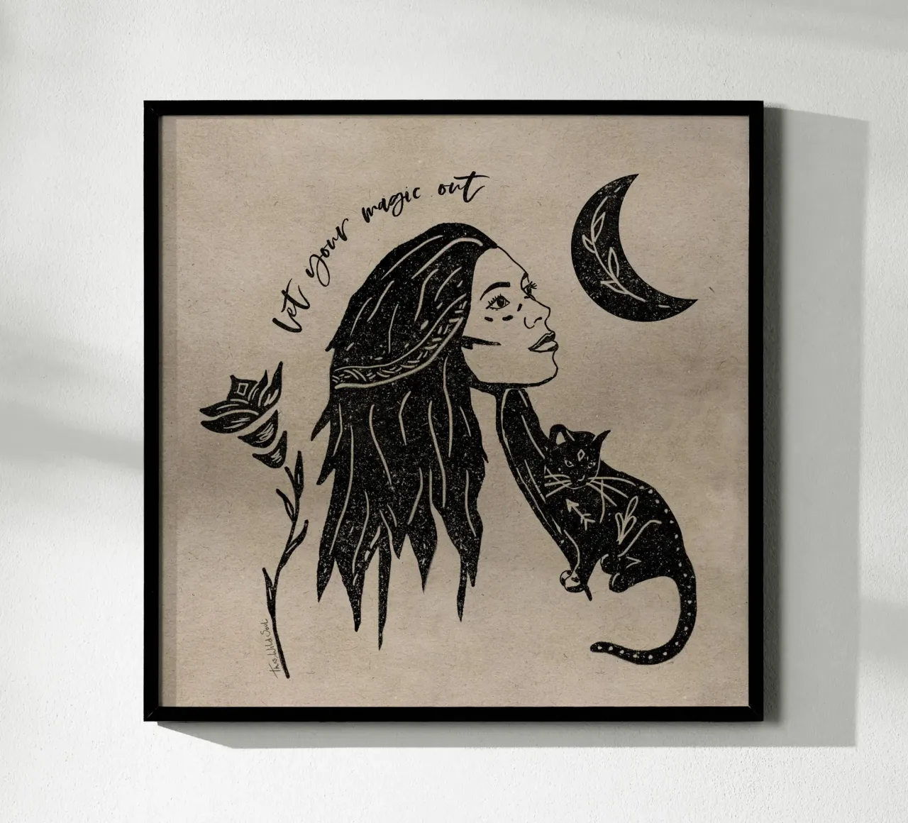 Let Your Magic Out - typographical moon, cat illustration poster by This Wild Soul - Illustration