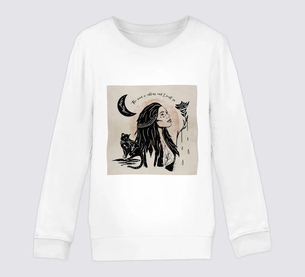 The Moon is Calling and I Must Go Tipografía Ilustración sudadera para niño de This Wild Soul - Illustration