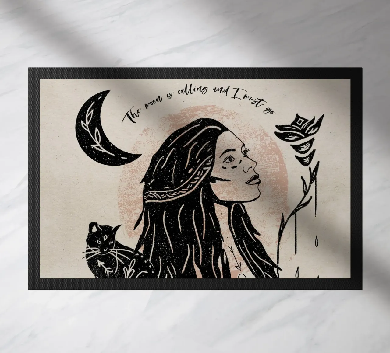 The Moon is Calling and I Must Go Typography Illustration doormat by This Wild Soul - Illustration