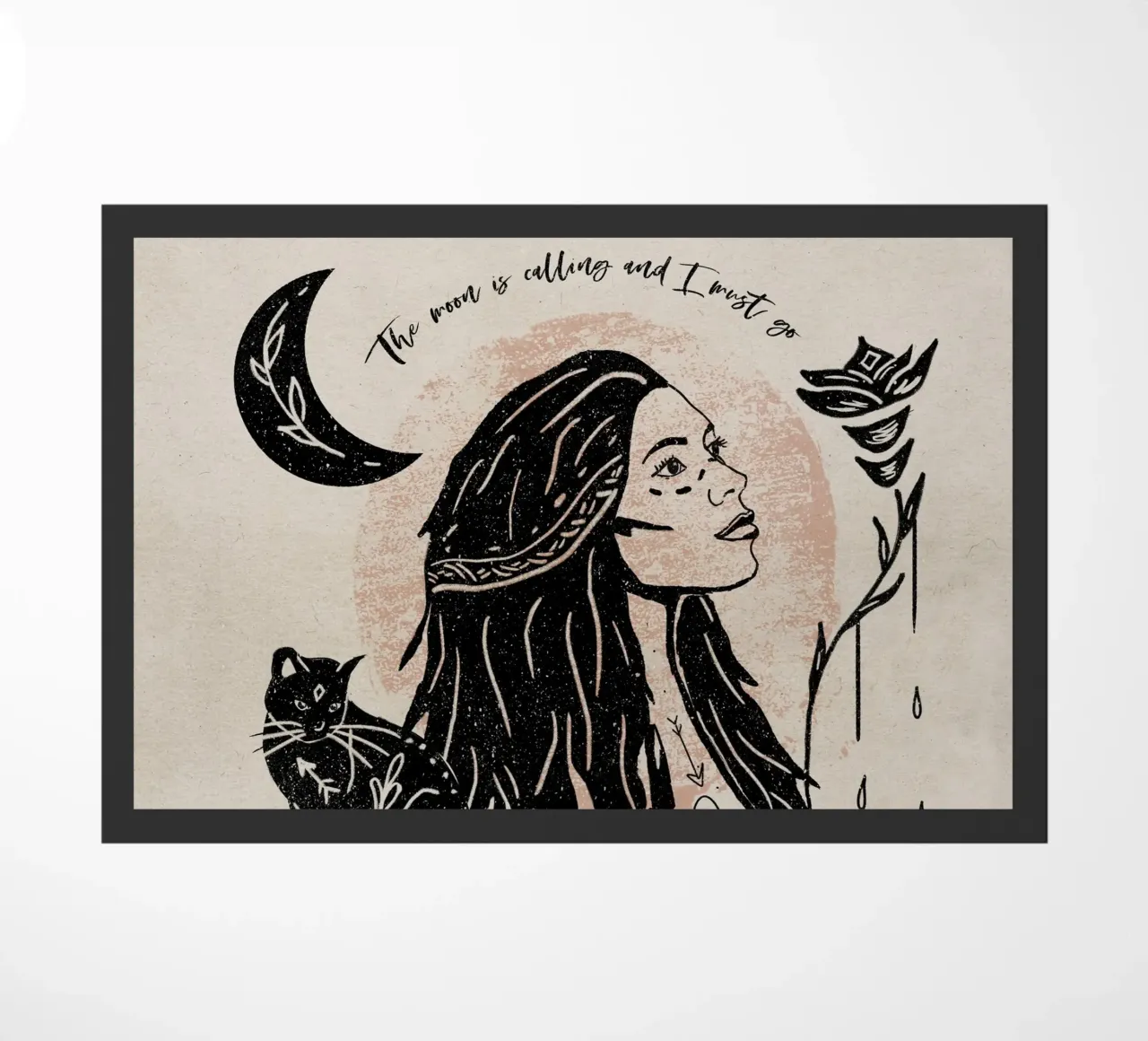 The Moon is Calling and I Must Go Typography Illustration doormat by This Wild Soul - Illustration