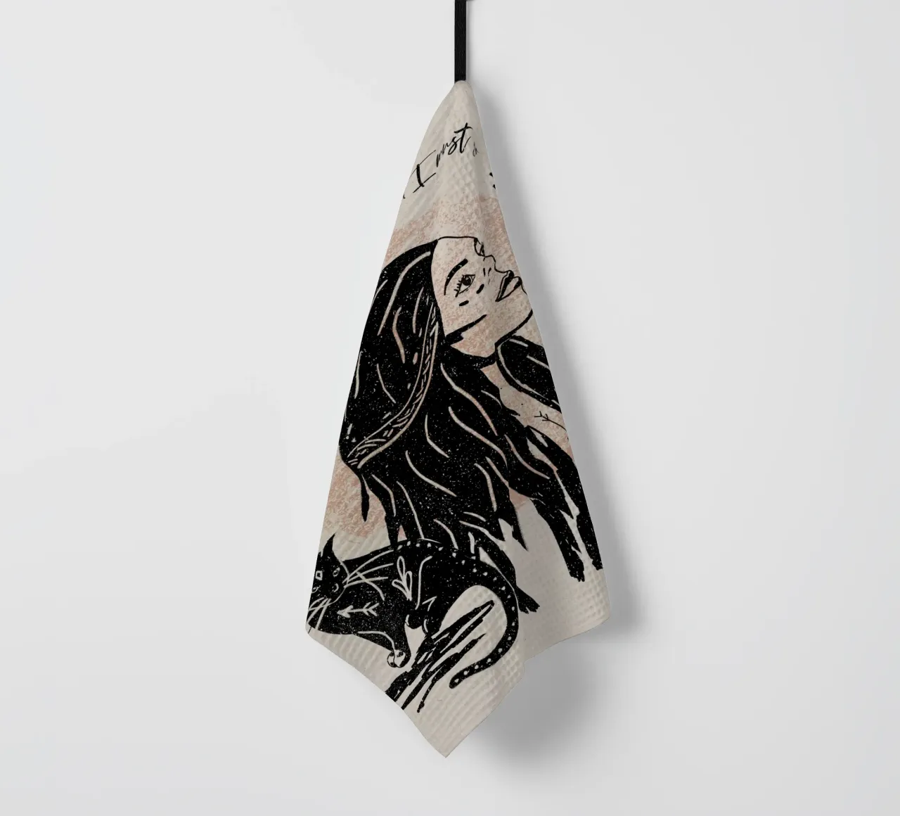 The Moon is Calling and I Must Go Typography Illustration tea towel by This Wild Soul - Illustration