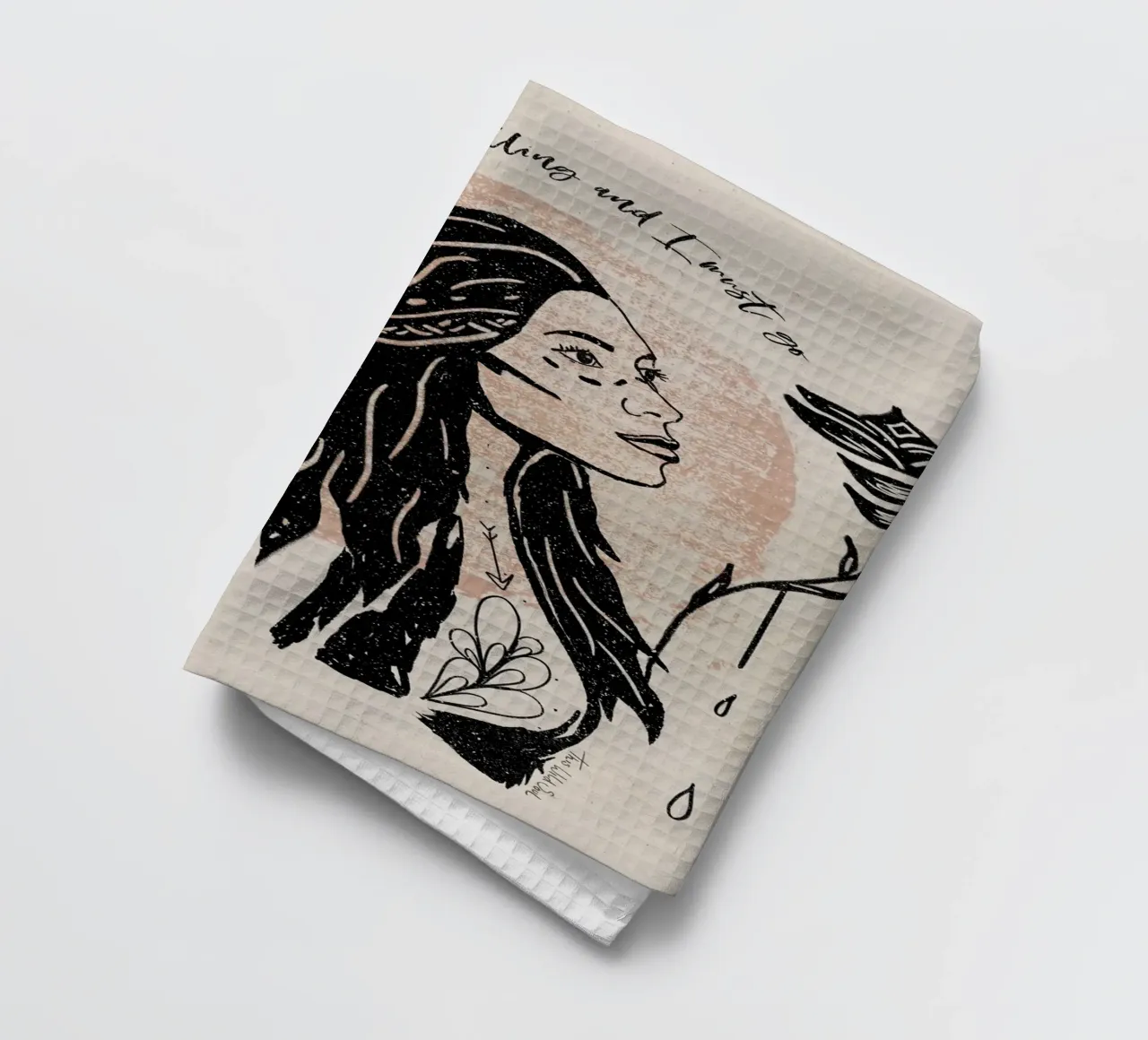 The Moon is Calling and I Must Go Typography Illustration tea towel by This Wild Soul - Illustration