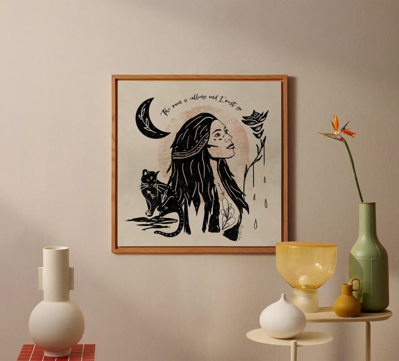 The Moon is Calling and I Must Go Typography Illustration alu-dibond by This Wild Soul - Illustration
