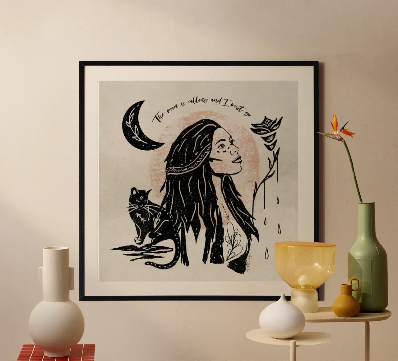 The Moon is Calling and I Must Go Typography Illustration hahnemühle by This Wild Soul - Illustration