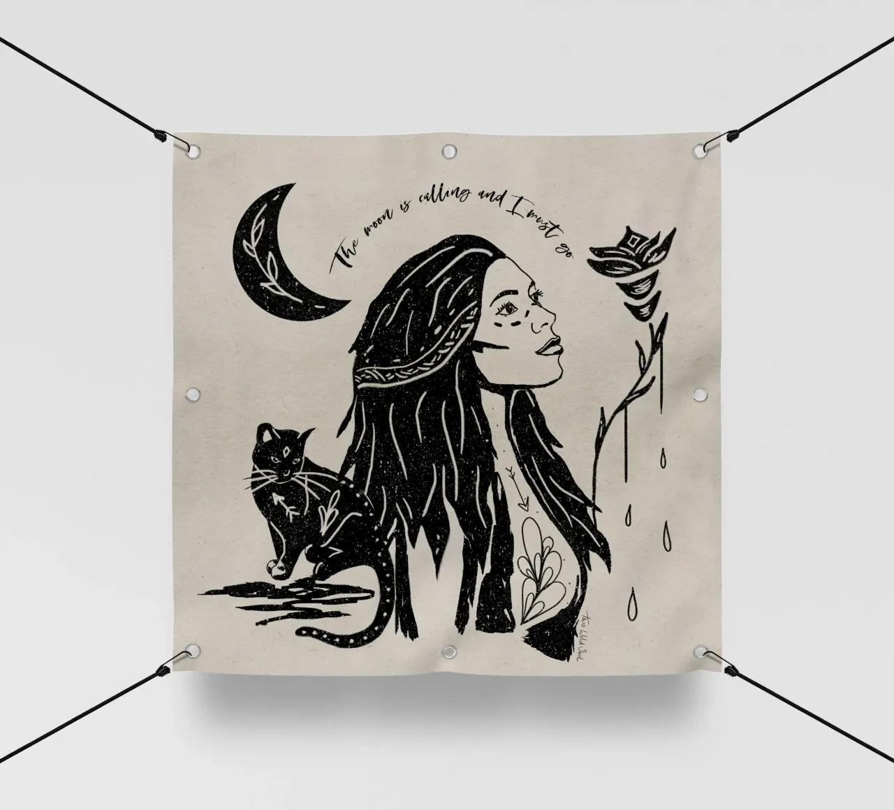 "La luna chiama e io devo andare" Tribale Strega Luna Nera telo in pvc da This Wild Soul - Illustration