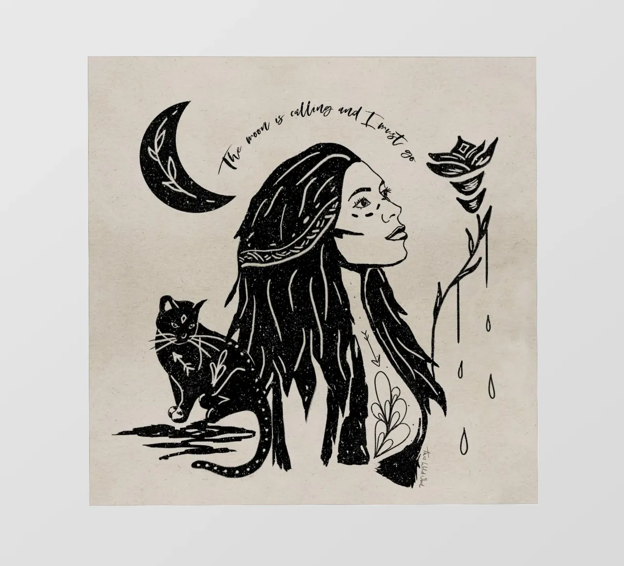 "La luna chiama e io devo andare" Tribale Strega Luna Nera telo in pvc da This Wild Soul - Illustration