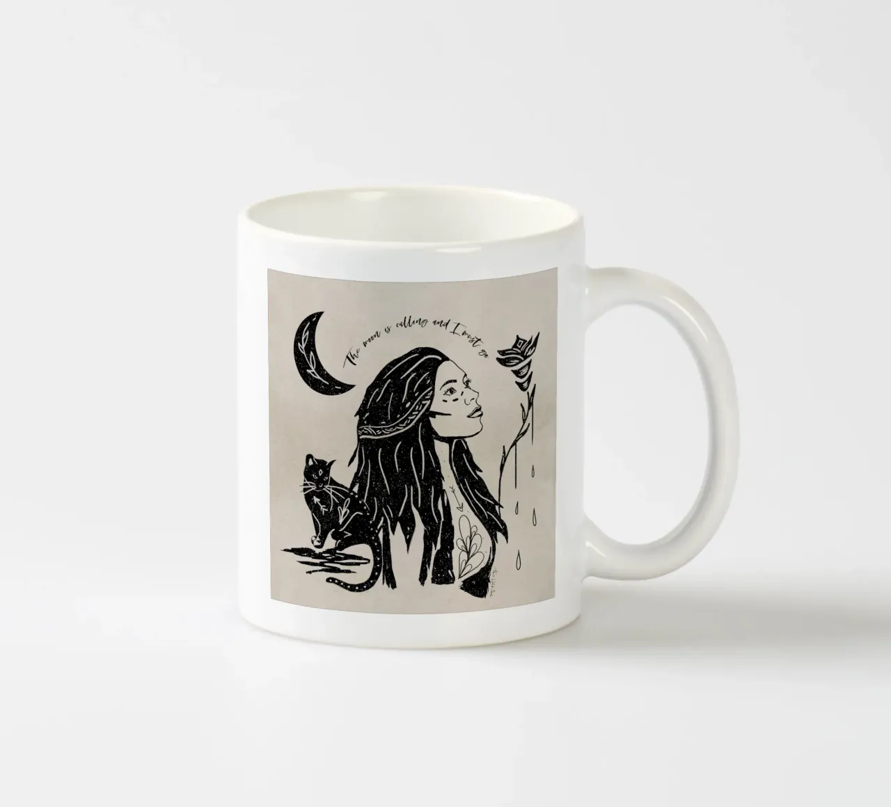 "La luna chiama e io devo andare" Tribale Strega Luna Nera tazza in ceramica da This Wild Soul - Illustration