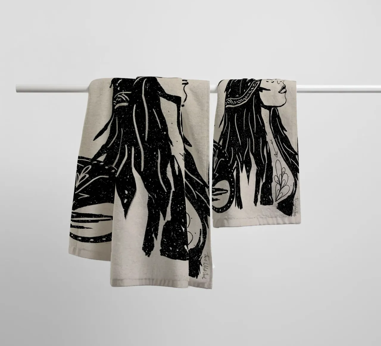 "The Moon is calling and I must Go" Tribal Witch Moon Black towel by This Wild Soul - Illustration