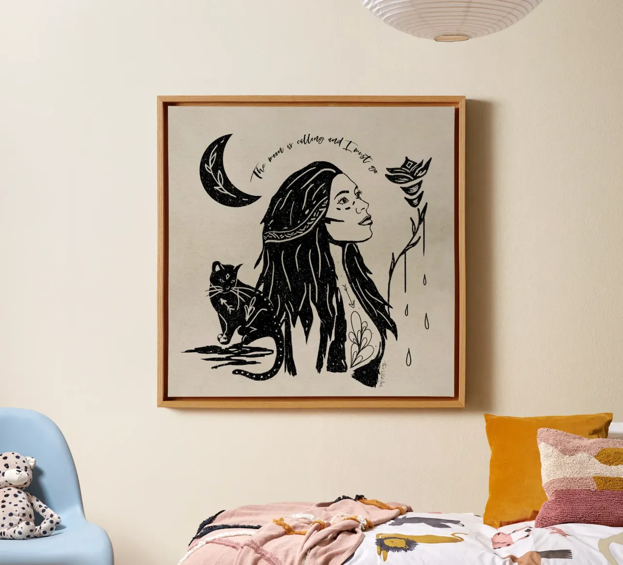 "La luna chiama e io devo andare" Tribale Strega Luna Nera tela con Cornice a cassetta da This Wild Soul - Illustration
