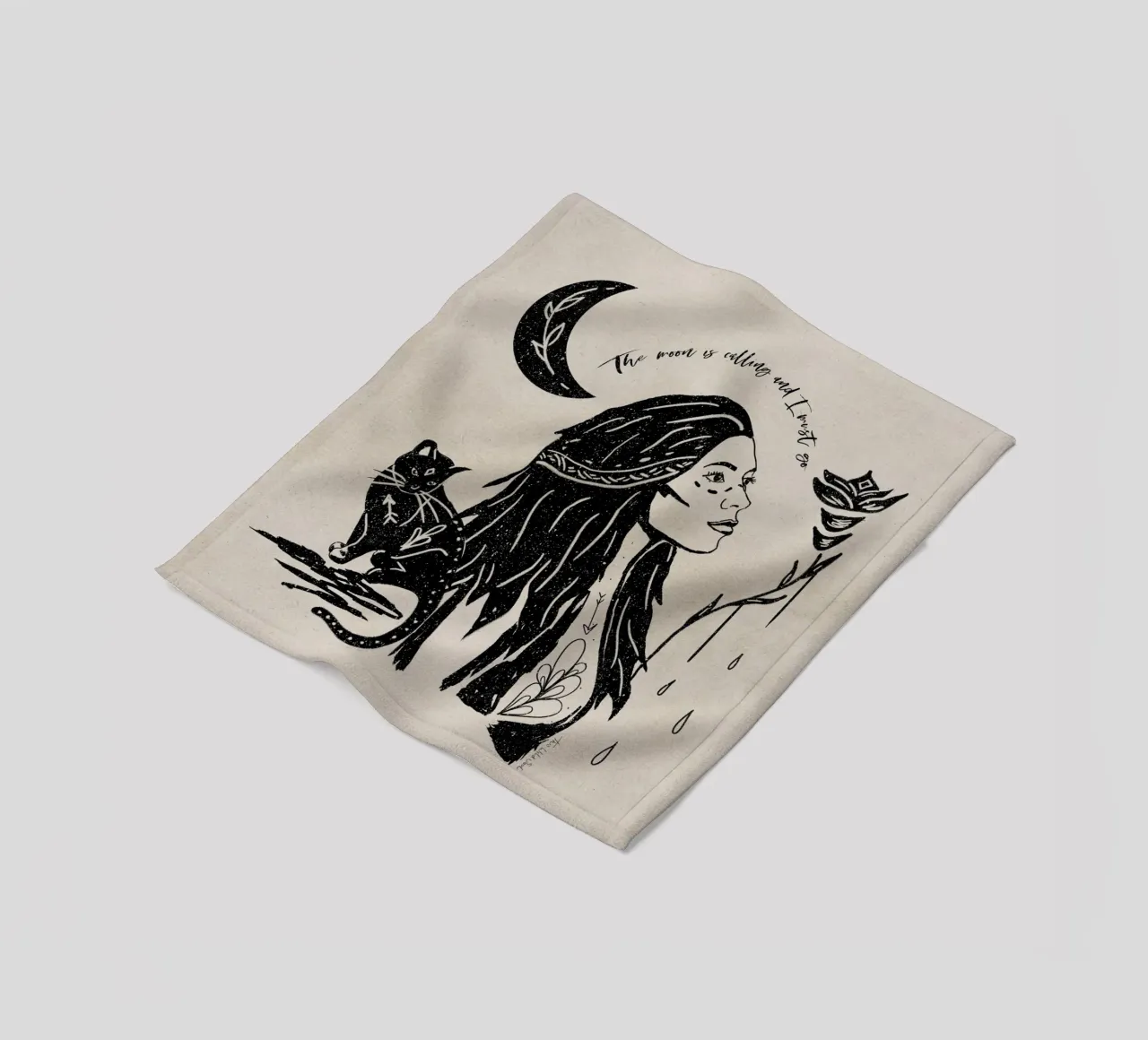 "La luna chiama e io devo andare" Tribale Strega Luna Nera coperta in pile da This Wild Soul - Illustration