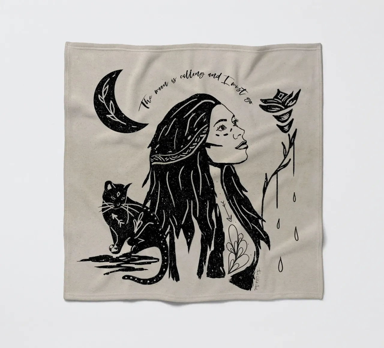 "La luna chiama e io devo andare" Tribale Strega Luna Nera coperta in pile da This Wild Soul - Illustration
