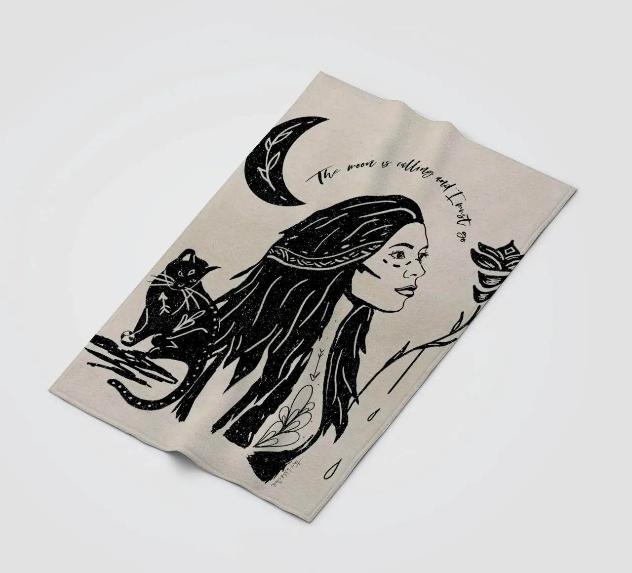 "La luna chiama e io devo andare" Tribale Strega Luna Nera coperta in pile da This Wild Soul - Illustration