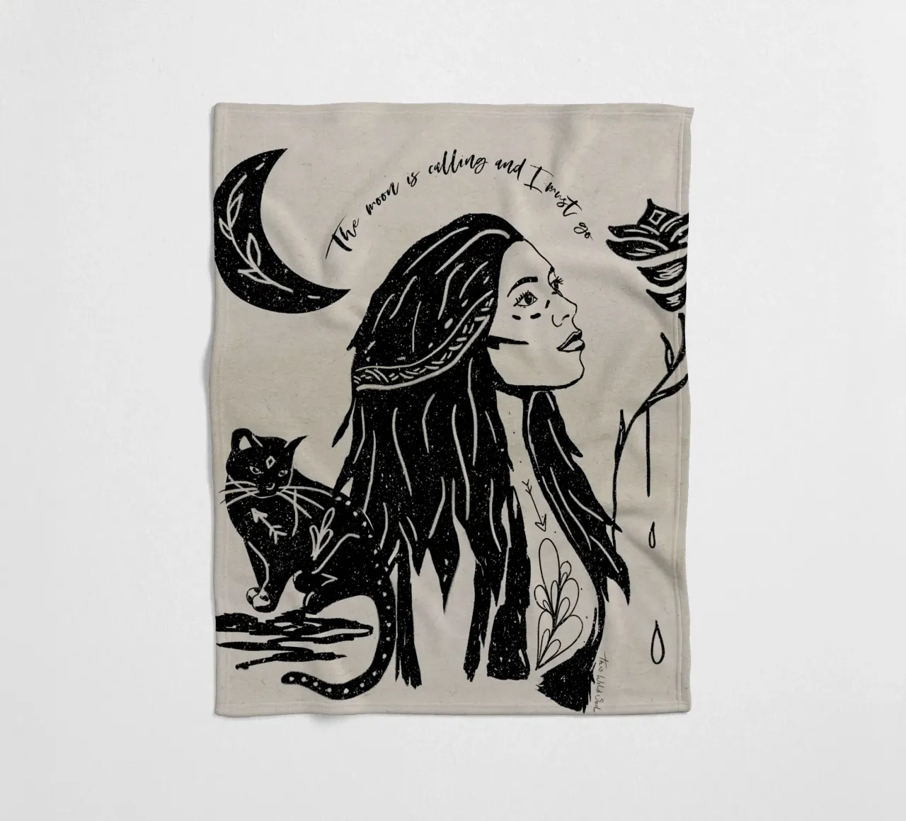 "La luna chiama e io devo andare" Tribale Strega Luna Nera coperta in pile da This Wild Soul - Illustration