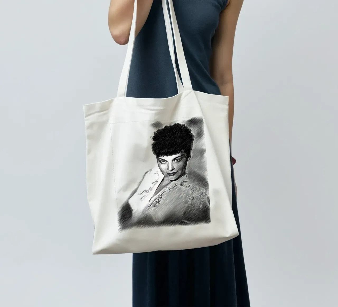 Ava Gardner a penna in bianco e nero borsa in juta da Massimo Frascogna