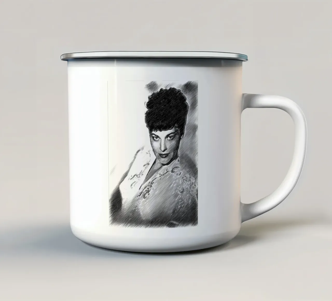 Ava Gardner a penna in bianco e nero tazza in smalto da Massimo Frascogna