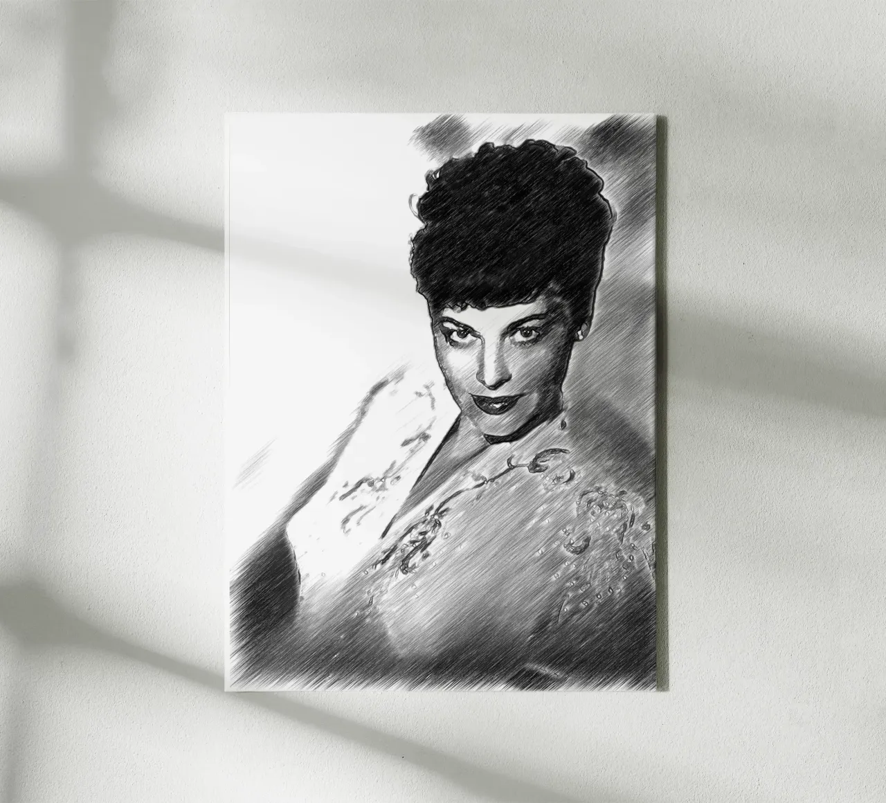 Ava Gardner a penna in bianco e nero tela con Cornice a cassetta da Massimo Frascogna