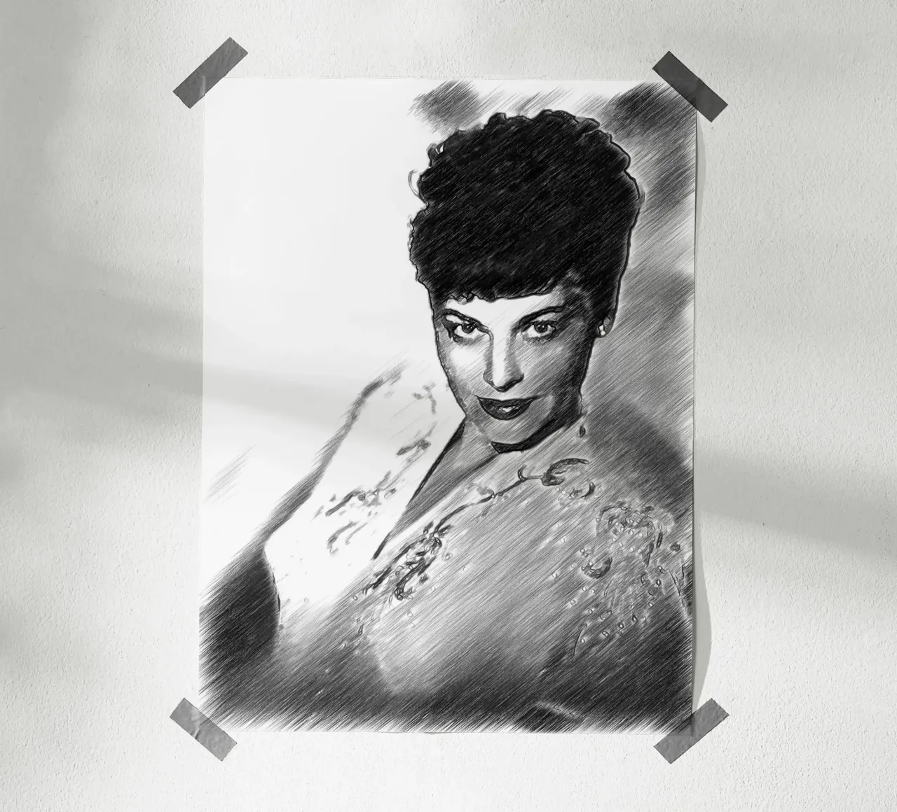 Ava Gardner a penna in bianco e nero carta hahnemühle da Massimo Frascogna