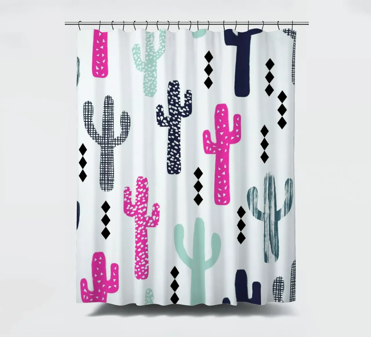 Cactus Magenta shower curtain by Charlotte Winter