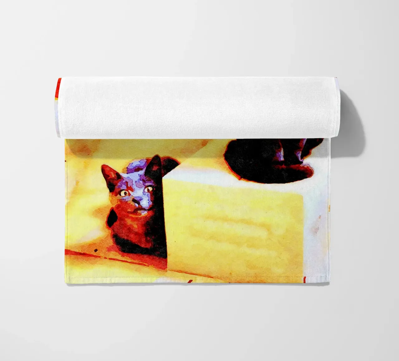 Gatto nero e gatto grigio in acquerello telo mare da Massimo Frascogna