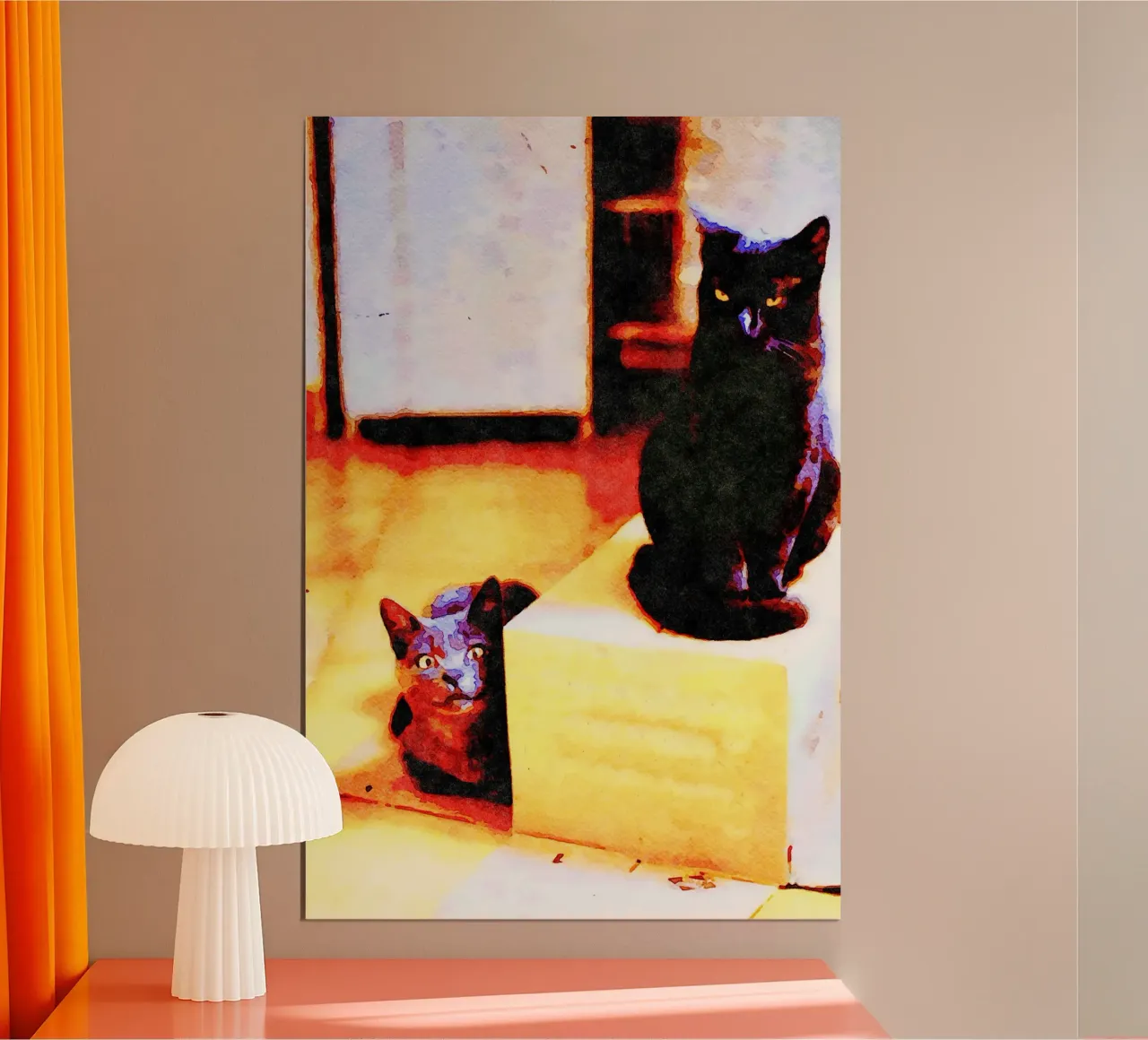 Gatto nero e gatto grigio in acquerello carta hahnemühle da Massimo Frascogna