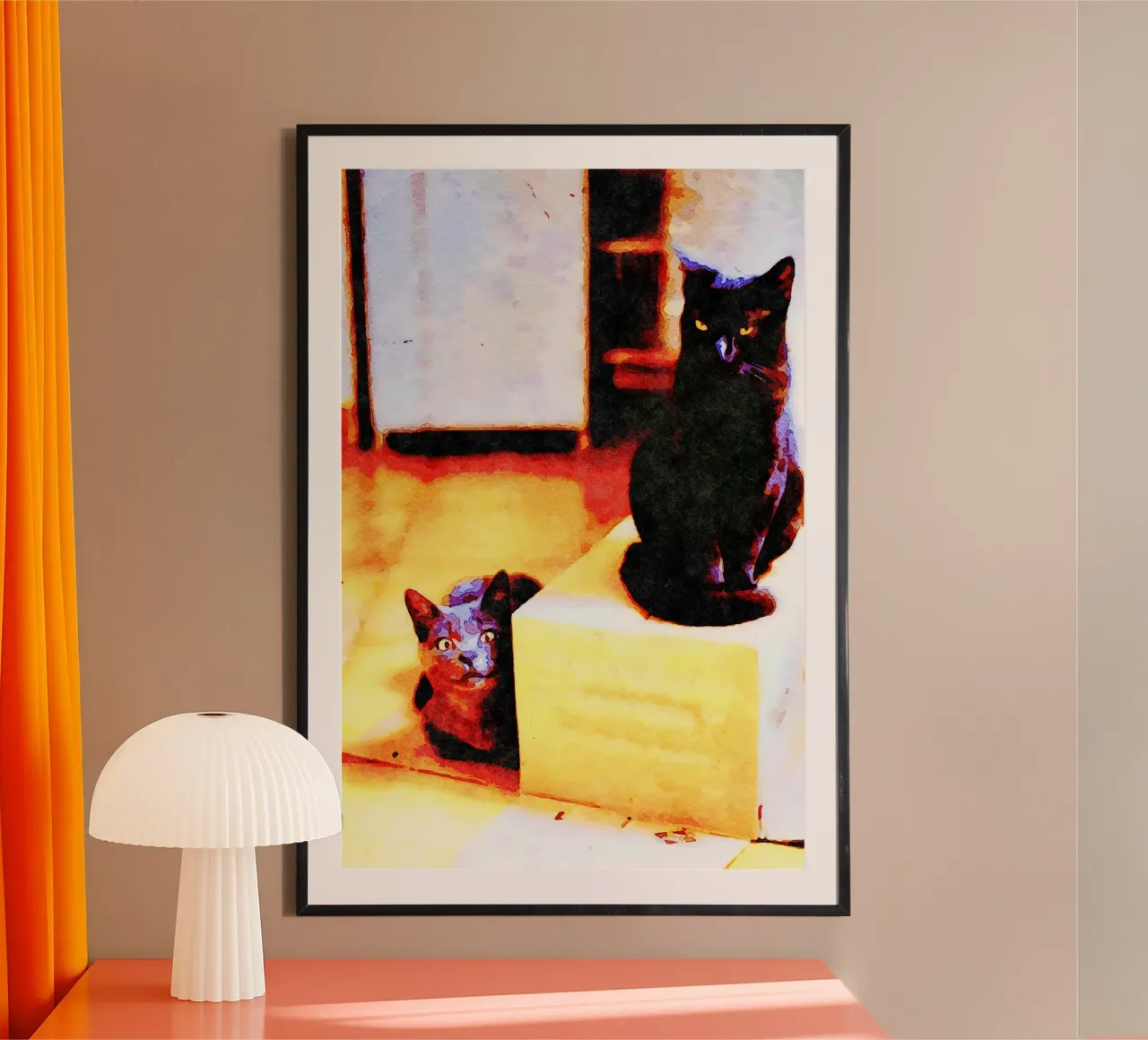 Gatto nero e gatto grigio in acquerello carta hahnemühle da Massimo Frascogna